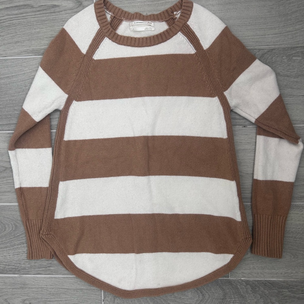 Anthropologie Rebekah Brown and Cream Striped tunic Sweater size S